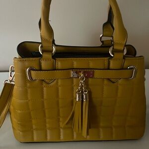 Mustard Quilted Handbag with Tassels
